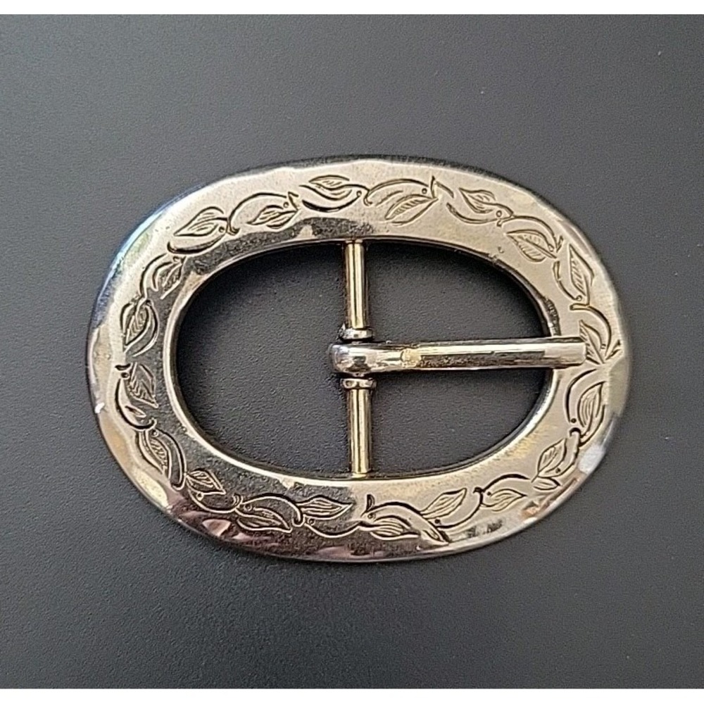 Vintage Belt Buckle Oval Shaped Etched German Silver Boho Cowgirl Hippie Western